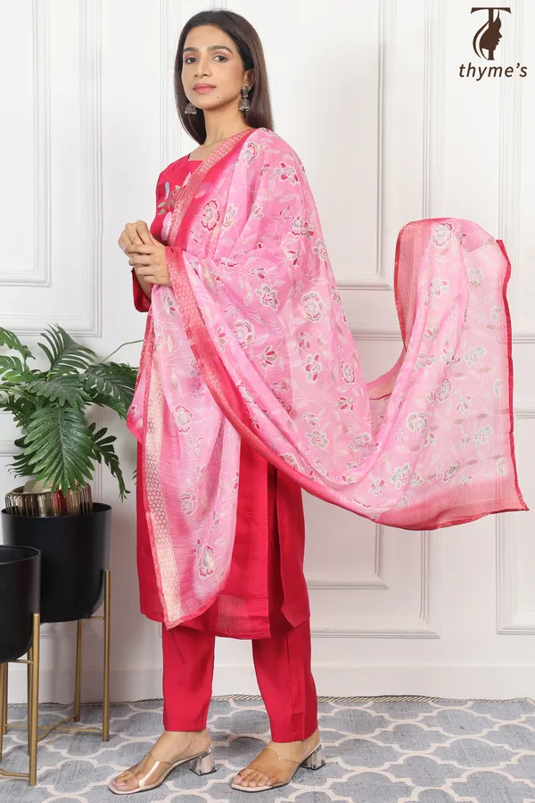 Pink_Mul_Chanderi_Printed_Kurta_3_Pcs_Set_For_Women