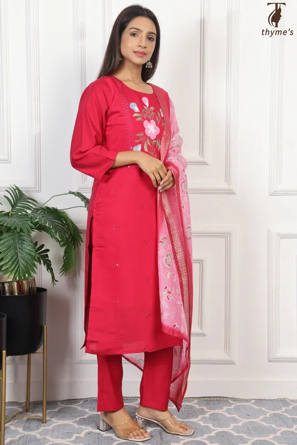 Pink_Mul_Chanderi_Printed_Kurta_3_Pcs_Set_For_Women