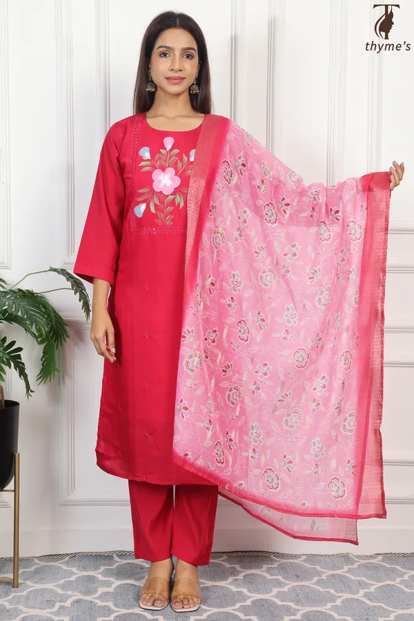 Pink_Mul_Chanderi_Printed_Kurta_3_Pcs_Set_For_Women