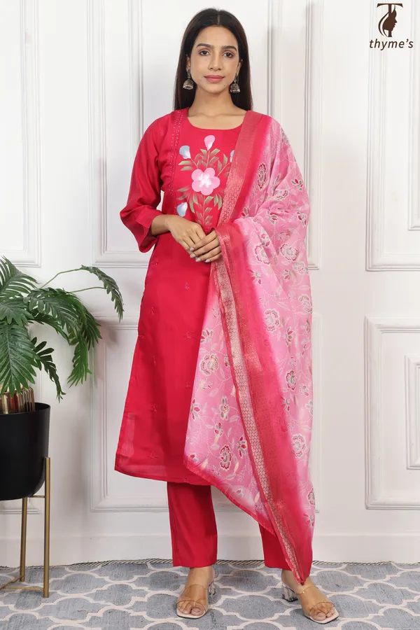 Pink_Mul_Chanderi_Printed_Kurta_3_Pcs_Set_For_Women