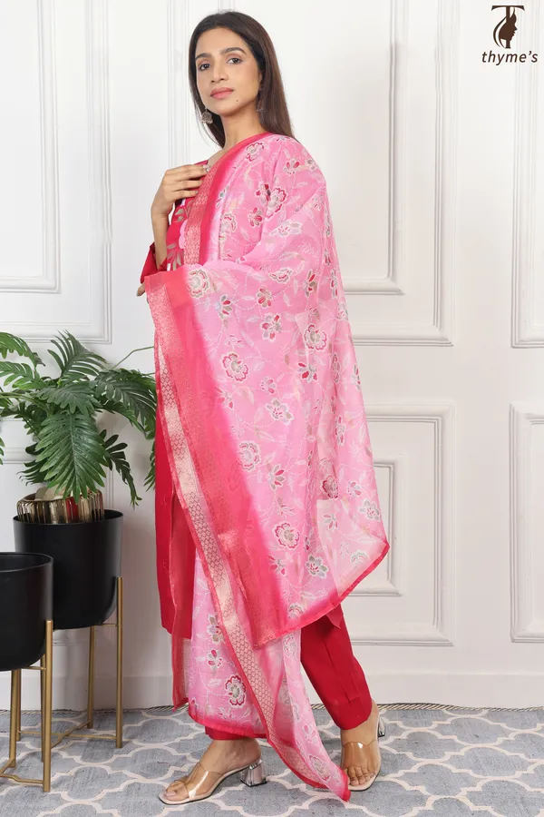 Pink_Mul_Chanderi_Printed_Kurta_3_Pcs_Set_For_Women