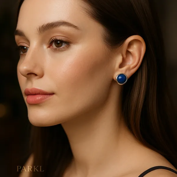 925_Sterling_Silver_Navy_Blue_Bezel-Set_Stud_Earrings_For_Women