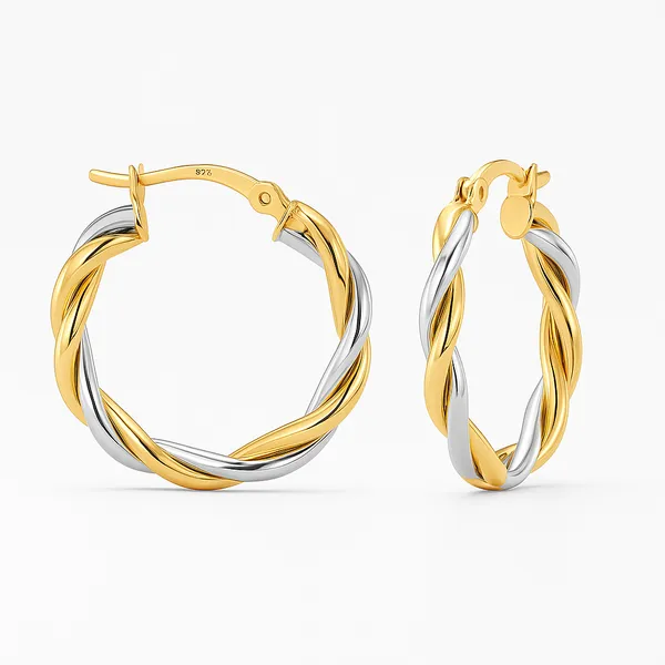 925_Sterling_Silver_Two-Tone_Twisted_Hoop_Earrings_For_Women