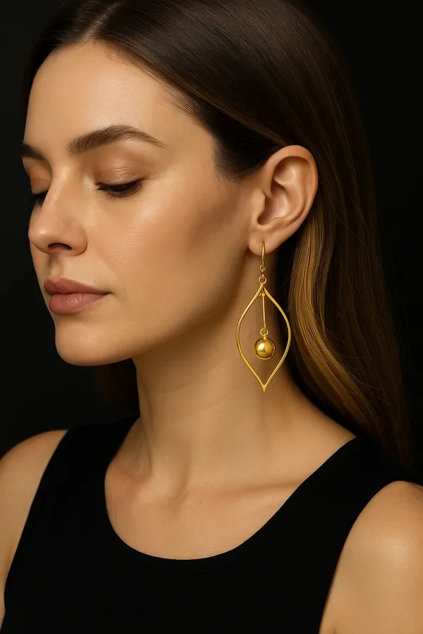 925_Sterling_Silver_Gold_Marquise_Drop_Earrings_with_Ball__For_Women