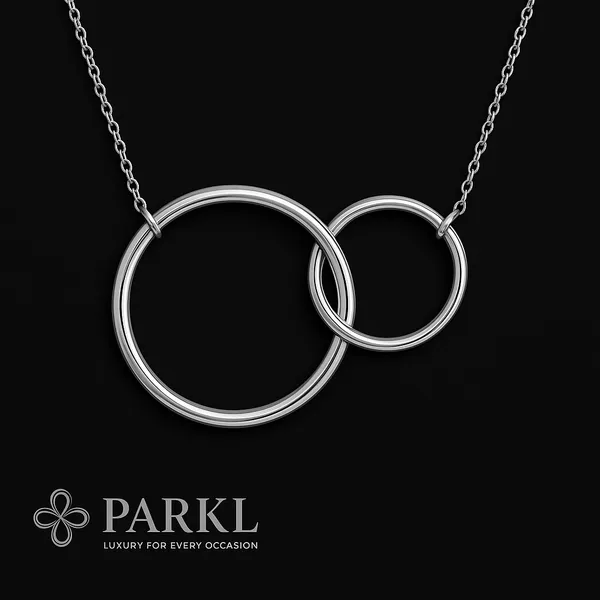 925_Sterling_Silver_Dual_Interlocking_Ring_Pendant_Necklace_For_Women
