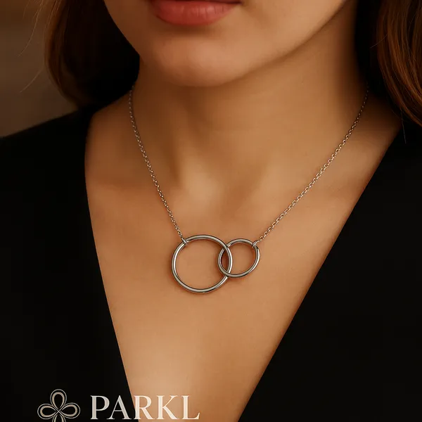 925_Sterling_Silver_Dual_Interlocking_Ring_Pendant_Necklace_For_Women