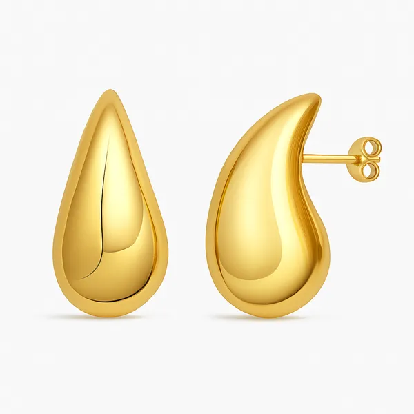 925_Sterling_Silver_Sculptural_Teardrop_Gold_Stud_Earrings_For_Women