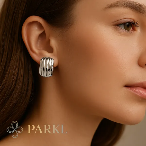 925_Sterling_Silver_Striped_Curved_Clip-On_Earrings_For_Women