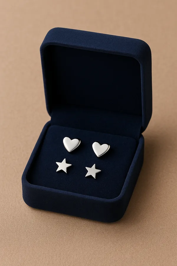 925_Sterling_Silver_Heart_&_Star_Stud_Earrings_Set_For_Women
