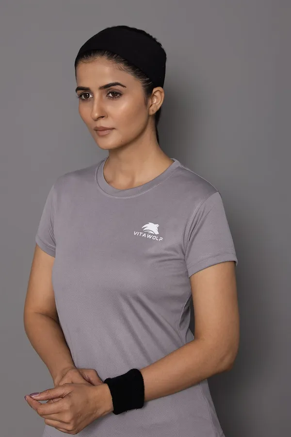Grey_Polyester_Casual_T-Shirt_For_Women