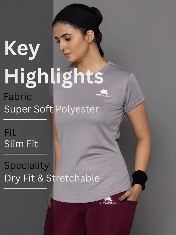 Grey_Polyester_Casual_T-Shirt_For_Women