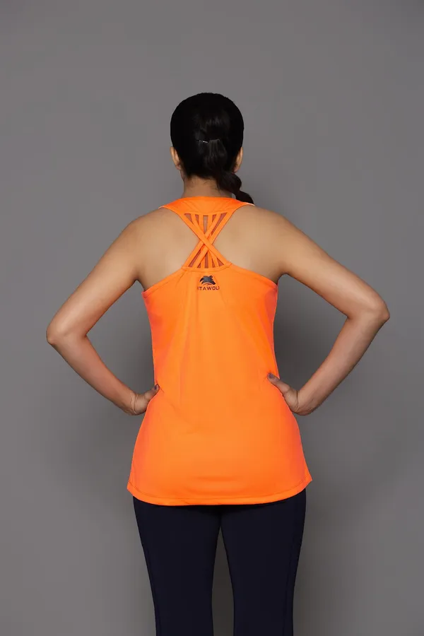 Neon_Orange_Polyester_Casual_Tank_Top_For_Women