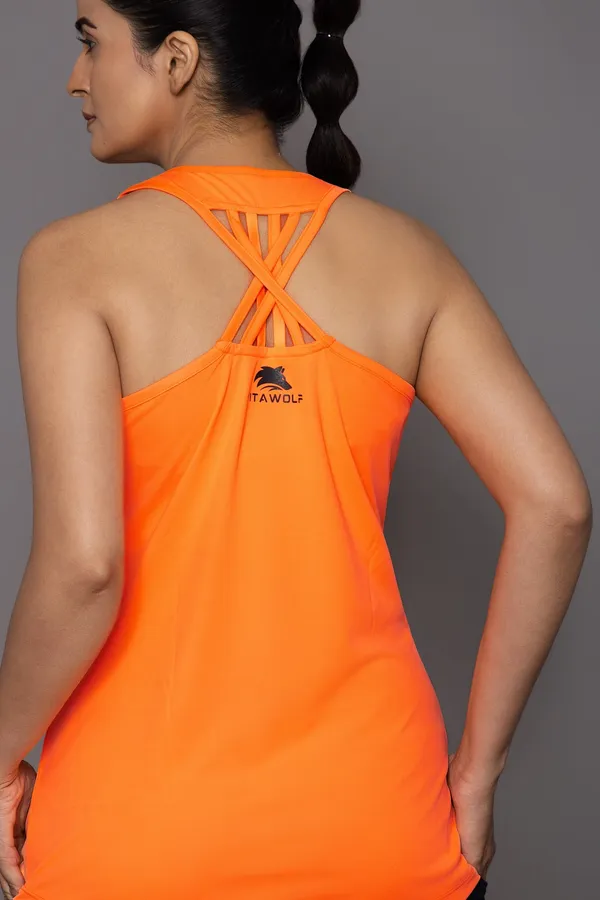 Neon_Orange_Polyester_Casual_Tank_Top_For_Women