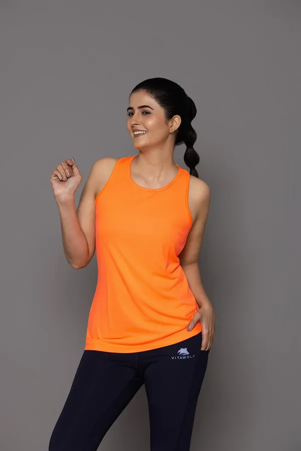 Neon_Orange_Polyester_Casual_Tank_Top_For_Women