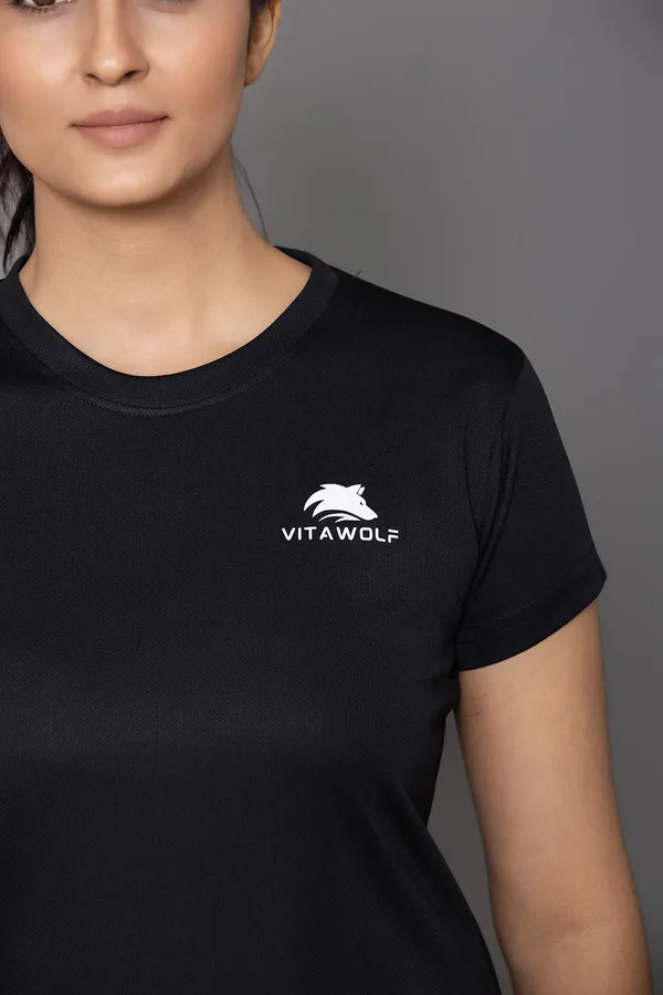 Black_Polyester_Casual_T-Shirt_For_Women