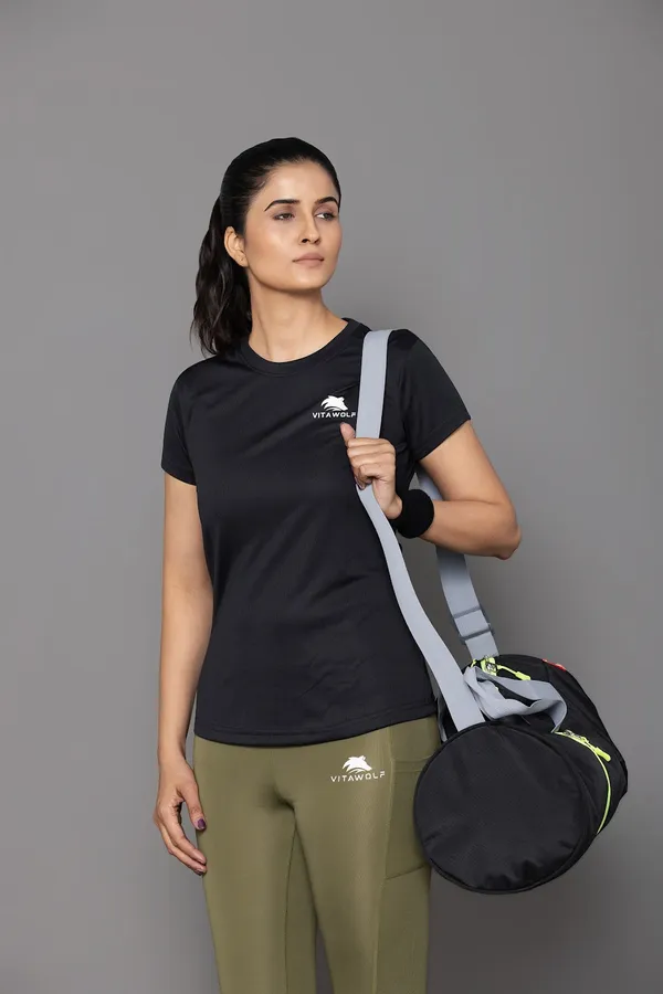 Black_Polyester_Casual_T-Shirt_For_Women