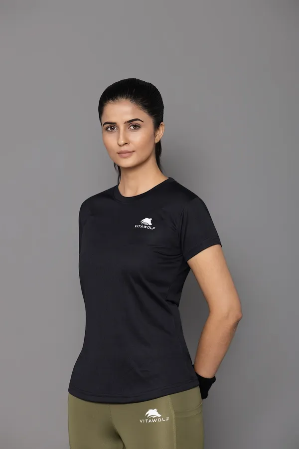 Black_Polyester_Casual_T-Shirt_For_Women
