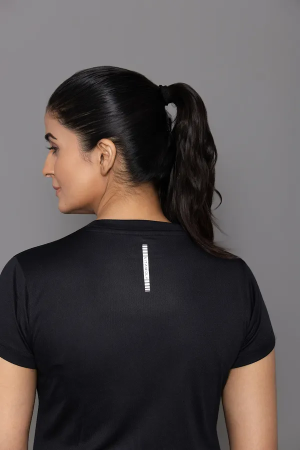 Black_Polyester_Casual_T-Shirt_For_Women
