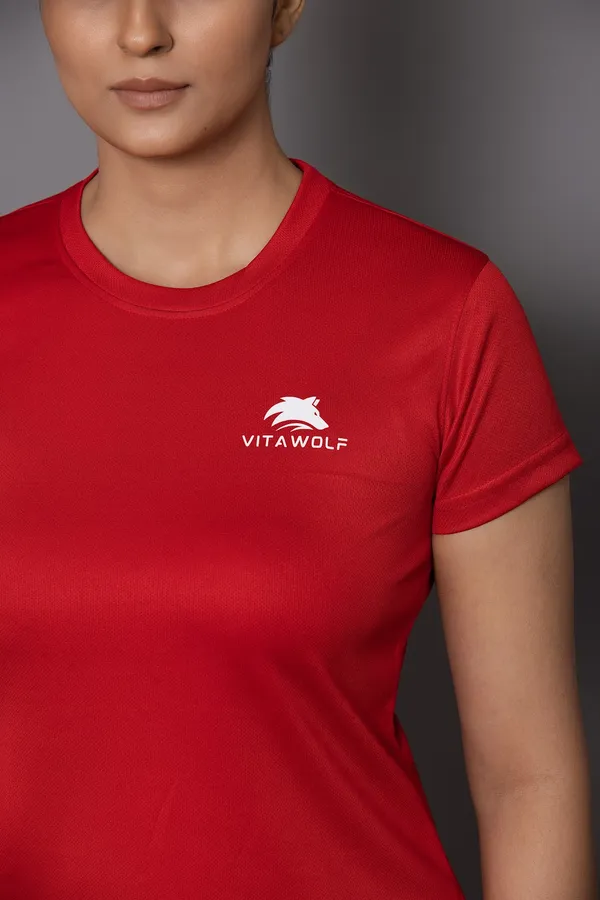 Red_Polyester_Casual_T-Shirt_For_Women