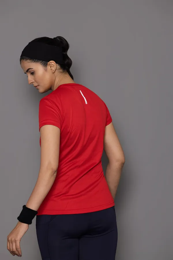 Red_Polyester_Casual_T-Shirt_For_Women