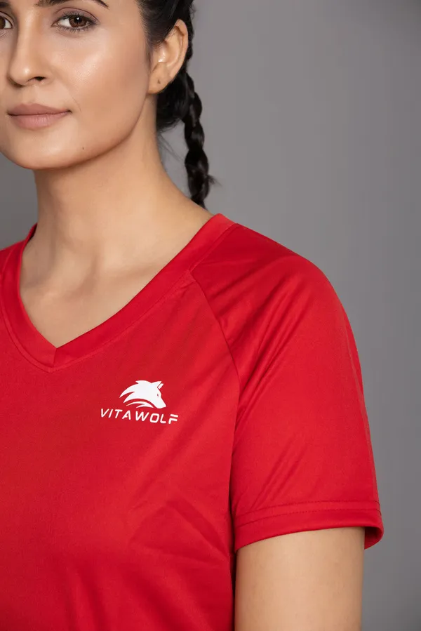 Red_Polyester_Casual_T-Shirt_For_Women