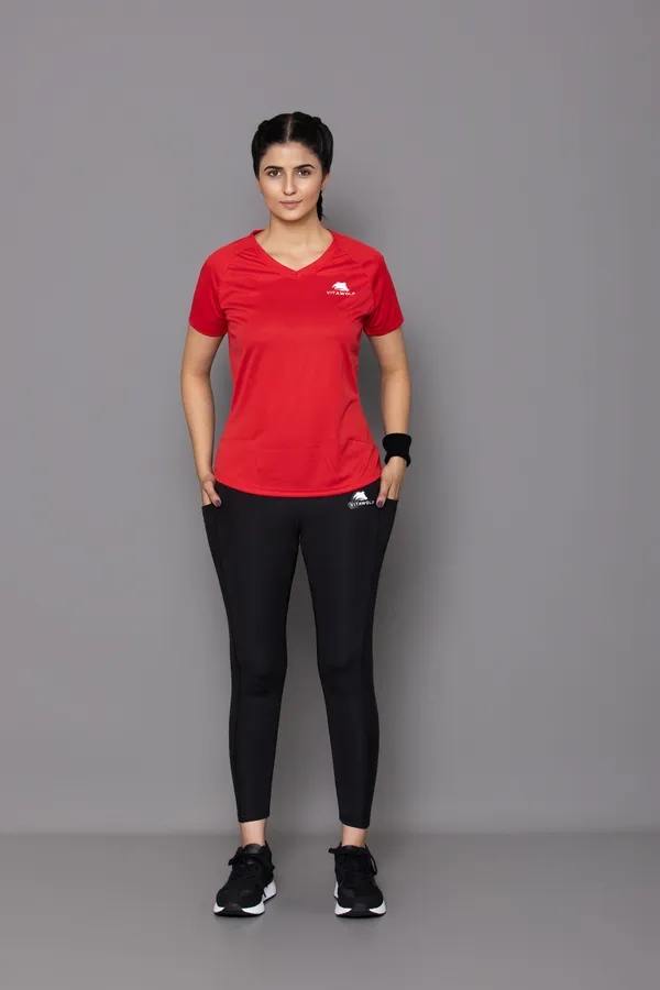 Red_Polyester_Casual_T-Shirt_For_Women