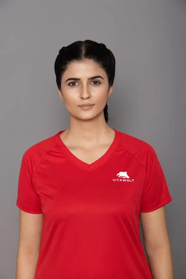 Red_Polyester_Casual_T-Shirt_For_Women