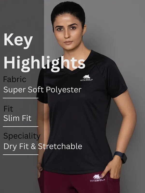 Black_Polyester_Casual_T-Shirt_For_Women