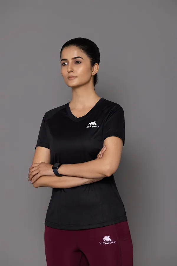 Black_Polyester_Casual_T-Shirt_For_Women