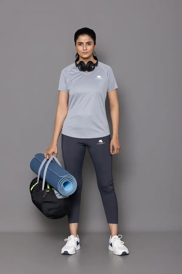 Grey_Polyester_Casual_T-Shirt_For_Women