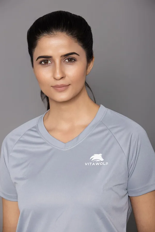 Grey_Polyester_Casual_T-Shirt_For_Women