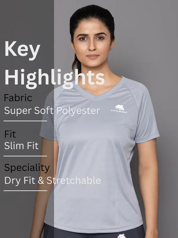 Grey_Polyester_Casual_T-Shirt_For_Women