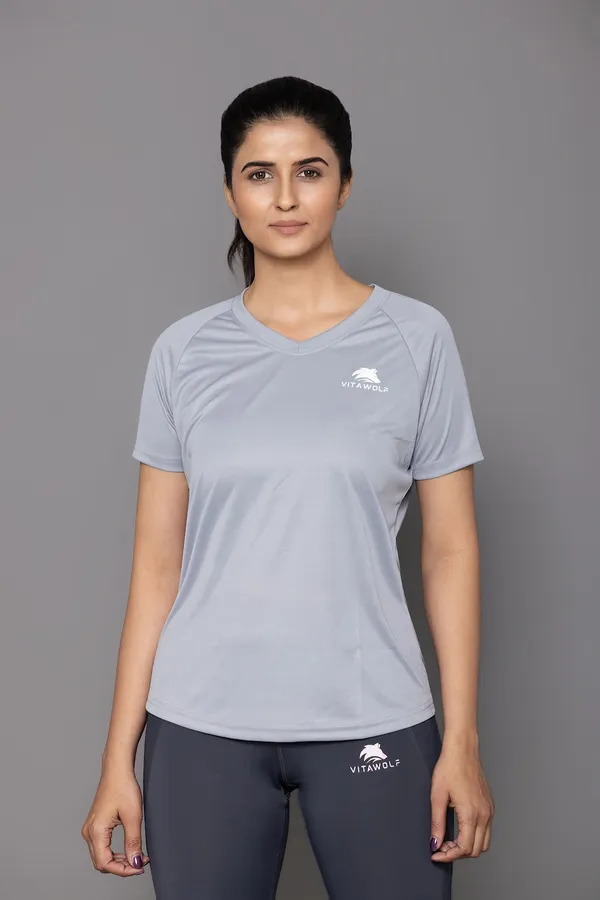 Grey_Polyester_Casual_T-Shirt_For_Women