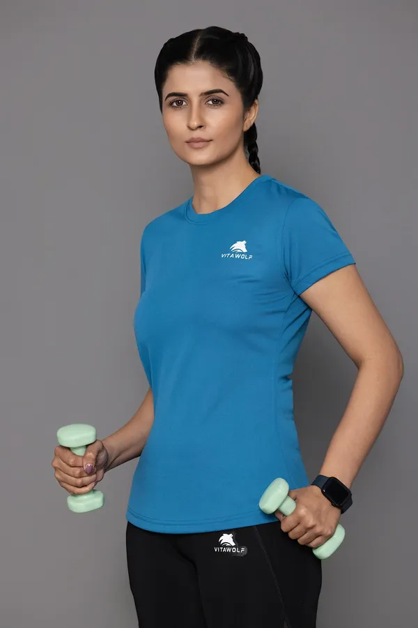 Teal_Polyester_Casual_T-Shirt_For_Women