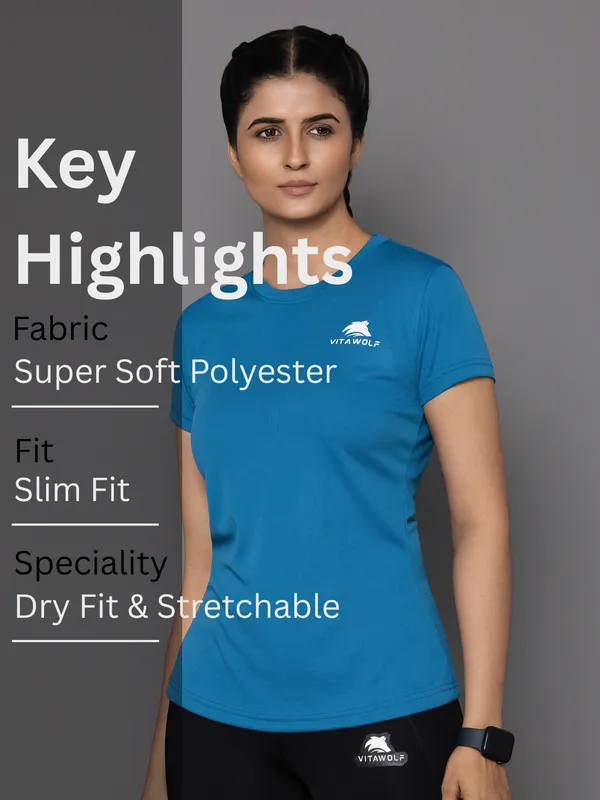 Teal_Polyester_Casual_T-Shirt_For_Women