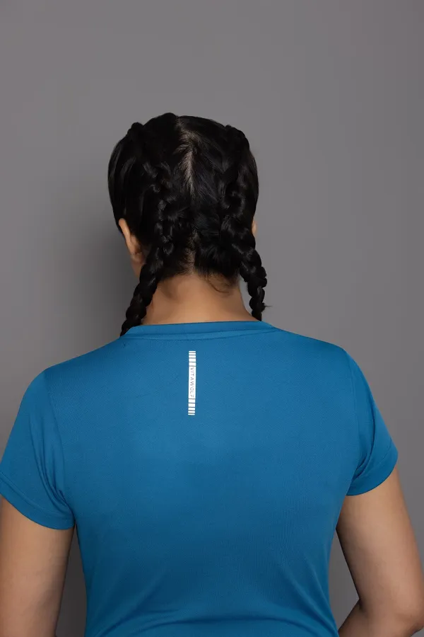 Teal_Polyester_Casual_T-Shirt_For_Women