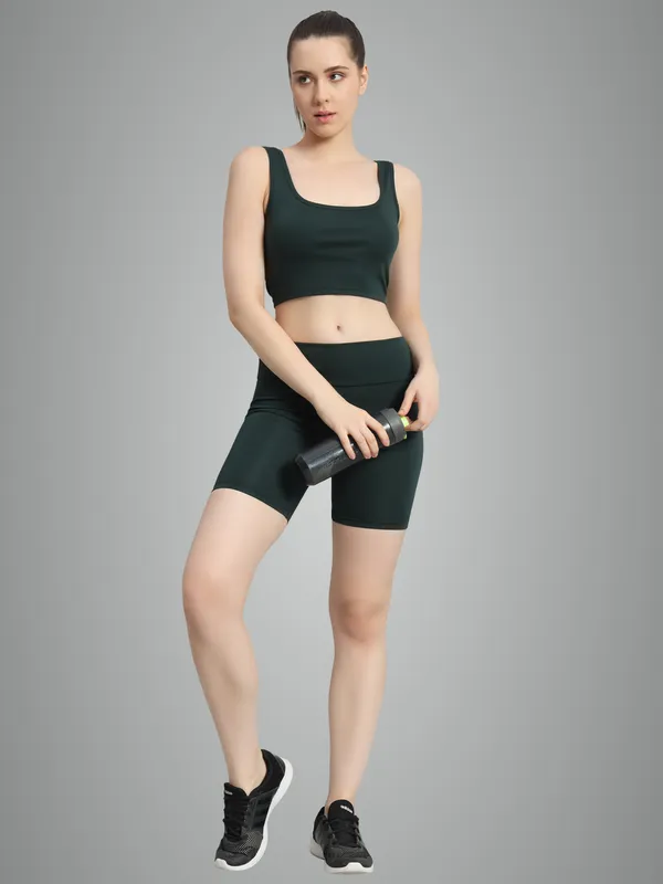 Bottle_Green_Sunny_Top_And_Bikerbabe_Shorts_Cord_Set_For_Women_&_Girls