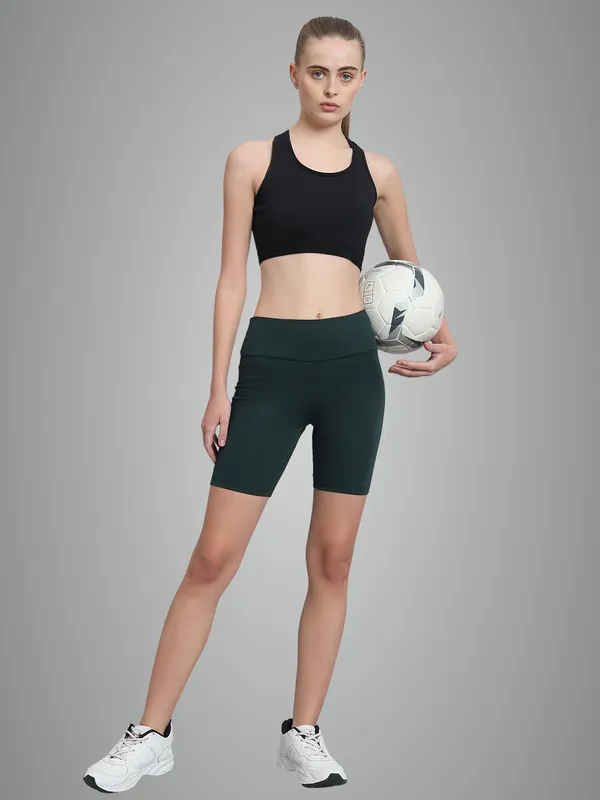 Bottle_Green_Bikerbabe_With_Broad_Waistband_Shorts_For_Women_&_Girls