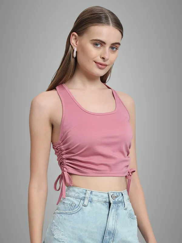 Light_Pink_Deep_U-Neck_Sleeveless_Crop_Top_For_Women_&_Girls