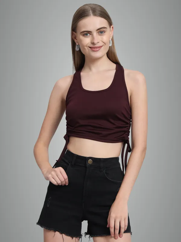 Wine_Deep_U-Neck_Sleeveless_Crop_Top_For_Women_&_Girls