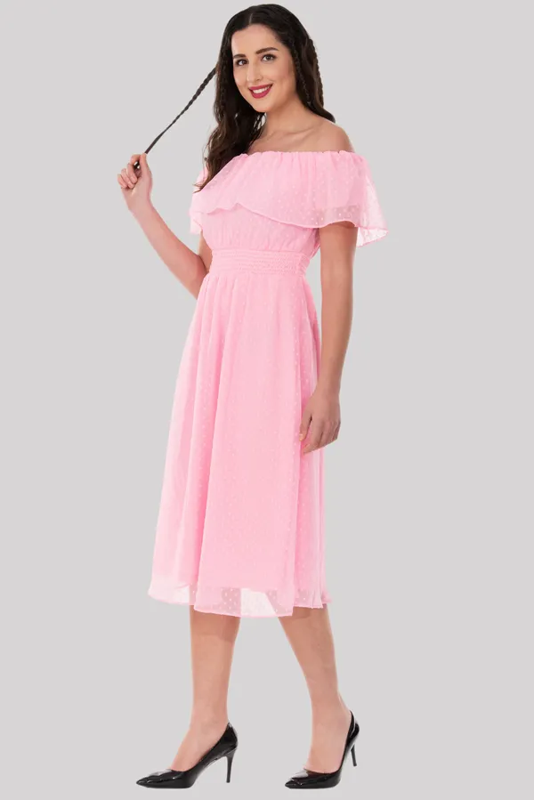 Baby_Pink_Georgette__Off_Shoulder_Midi_Dress_For_Women_&_Girls