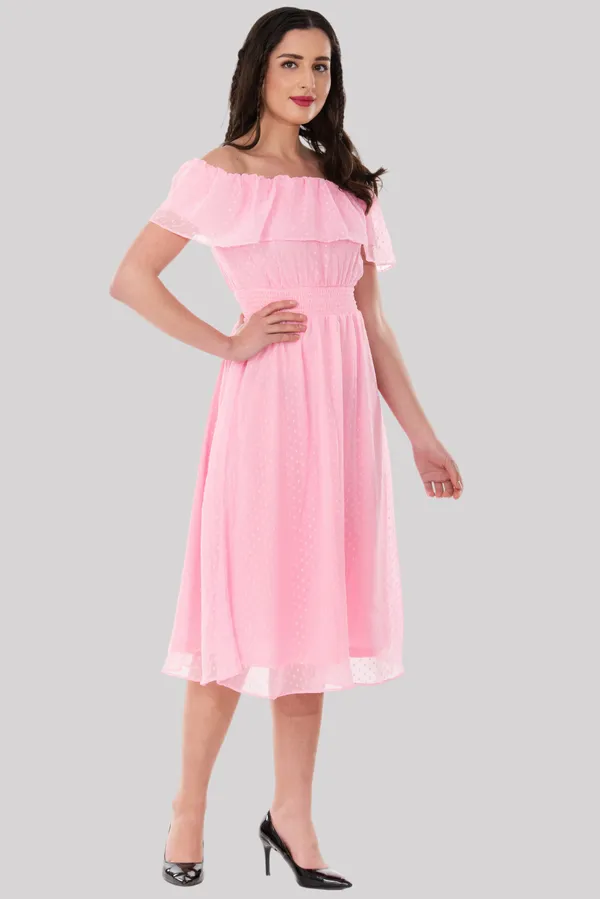 Baby_Pink_Georgette__Off_Shoulder_Midi_Dress_For_Women_&_Girls