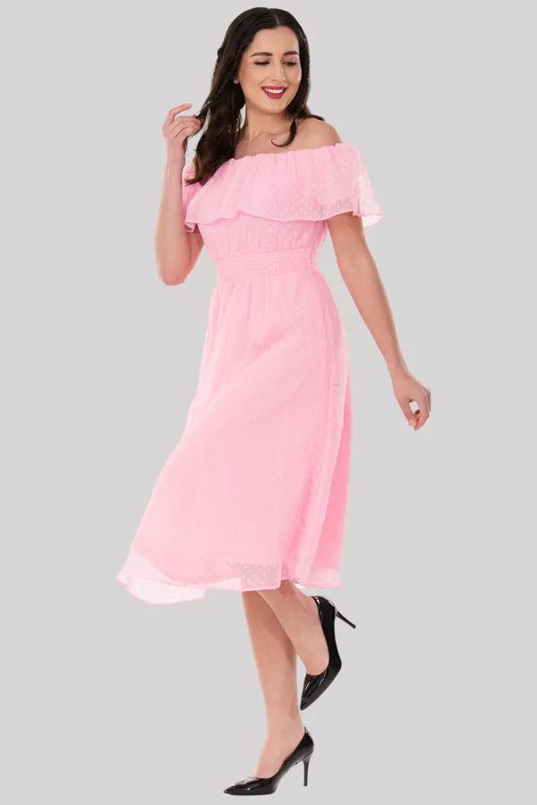 Baby_Pink_Georgette__Off_Shoulder_Midi_Dress_For_Women_&_Girls