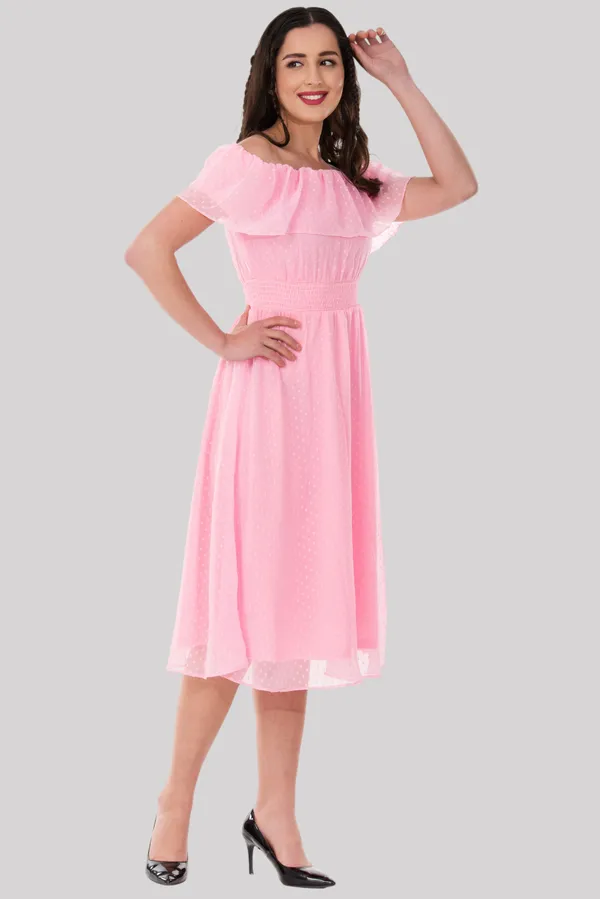 Baby_Pink_Georgette__Off_Shoulder_Midi_Dress_For_Women_&_Girls