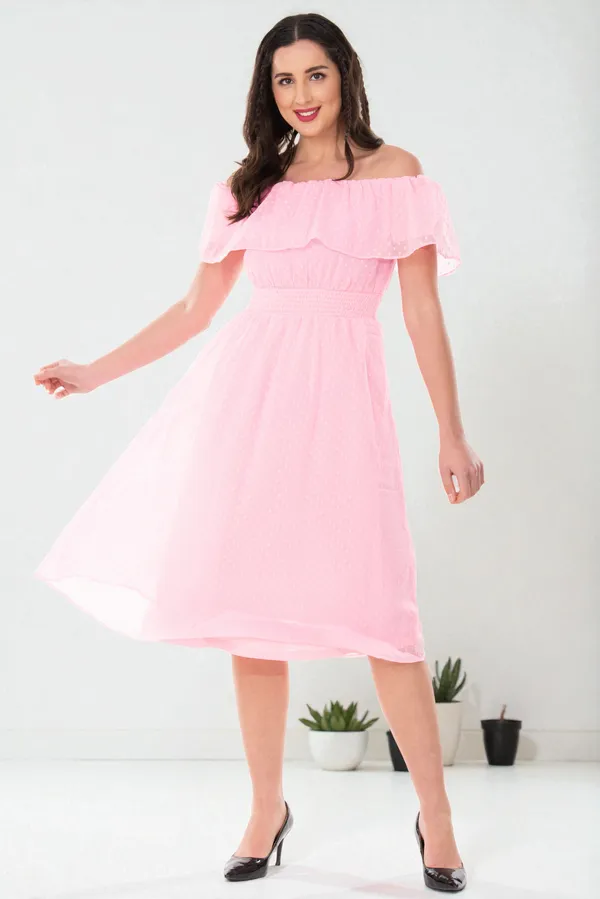 Baby_Pink_Georgette__Off_Shoulder_Midi_Dress_For_Women_&_Girls