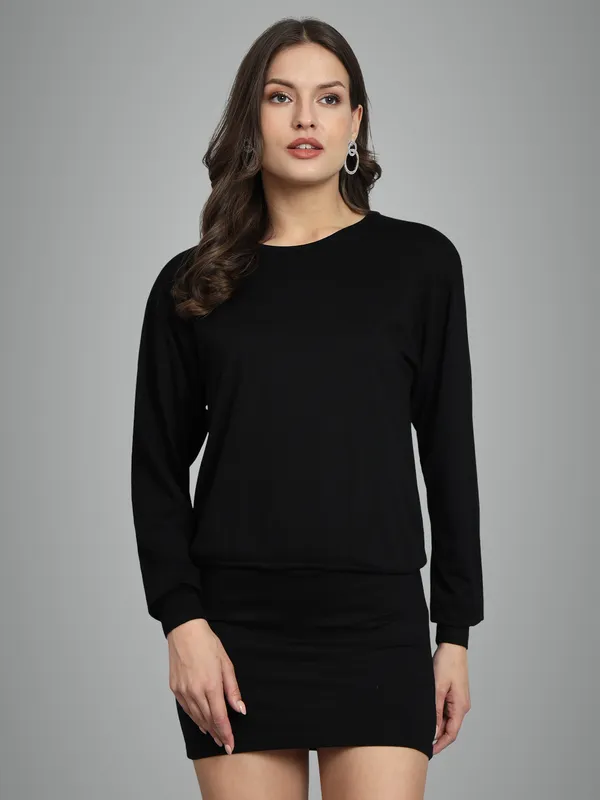 Black_Cotton_Blend_Solid_Shift_Dress_For_Women_&_Girls