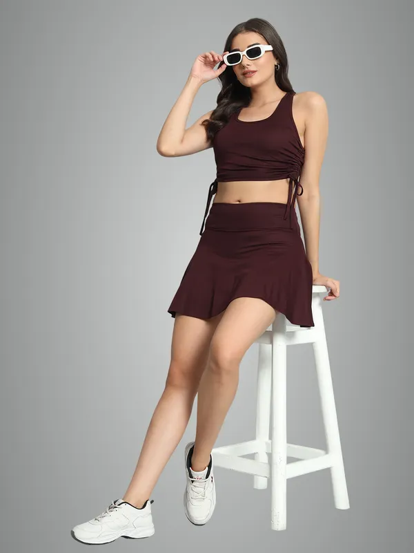 Wine_Champ_Top_And_Mini_Flare_With_Inner_Short_Cord_Set_For_Women_&_Girls