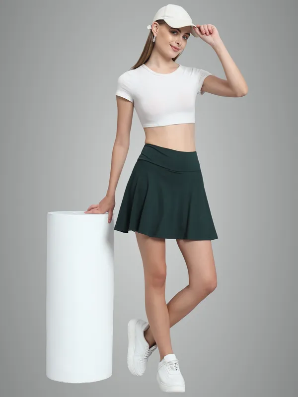 Bottle_Green_Mini_Flare_With_Inner_Short_Mini_Skirt_For_Women_&_Girls