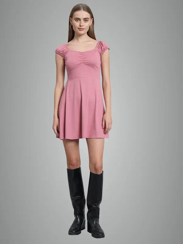 Light_Pink_Cotton_Blend_Midi_Length_Dress_For_Women_&_Girls