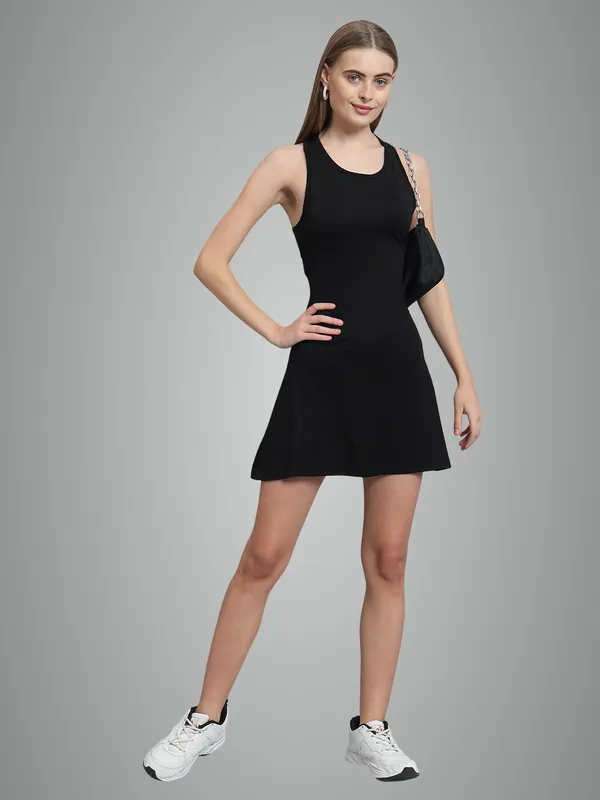 Black_Cotton_Blend_Solid_Sleeveless_Stretchable_Skater_Dress_For_Women_&_Girls